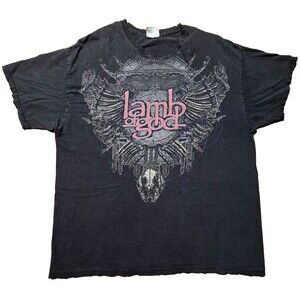 Lamb Of God Band Shirt Y2K Vine Skull 2000's Thrashed Distressed Metal Black XL